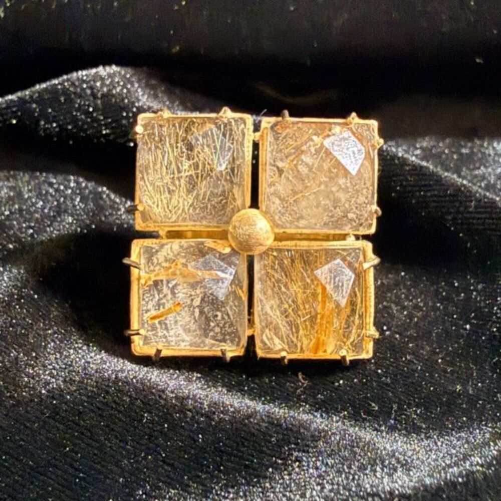 Vintage Rutilated Quartz Modernist Brutalist Statement Ring size 6.5